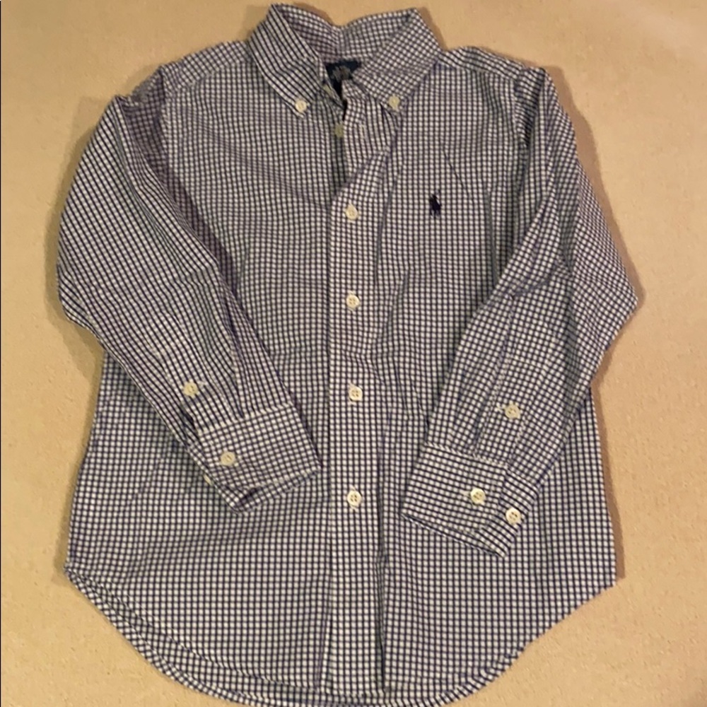 Ralph Lauren Boys Navy/White Check Button-up S4
